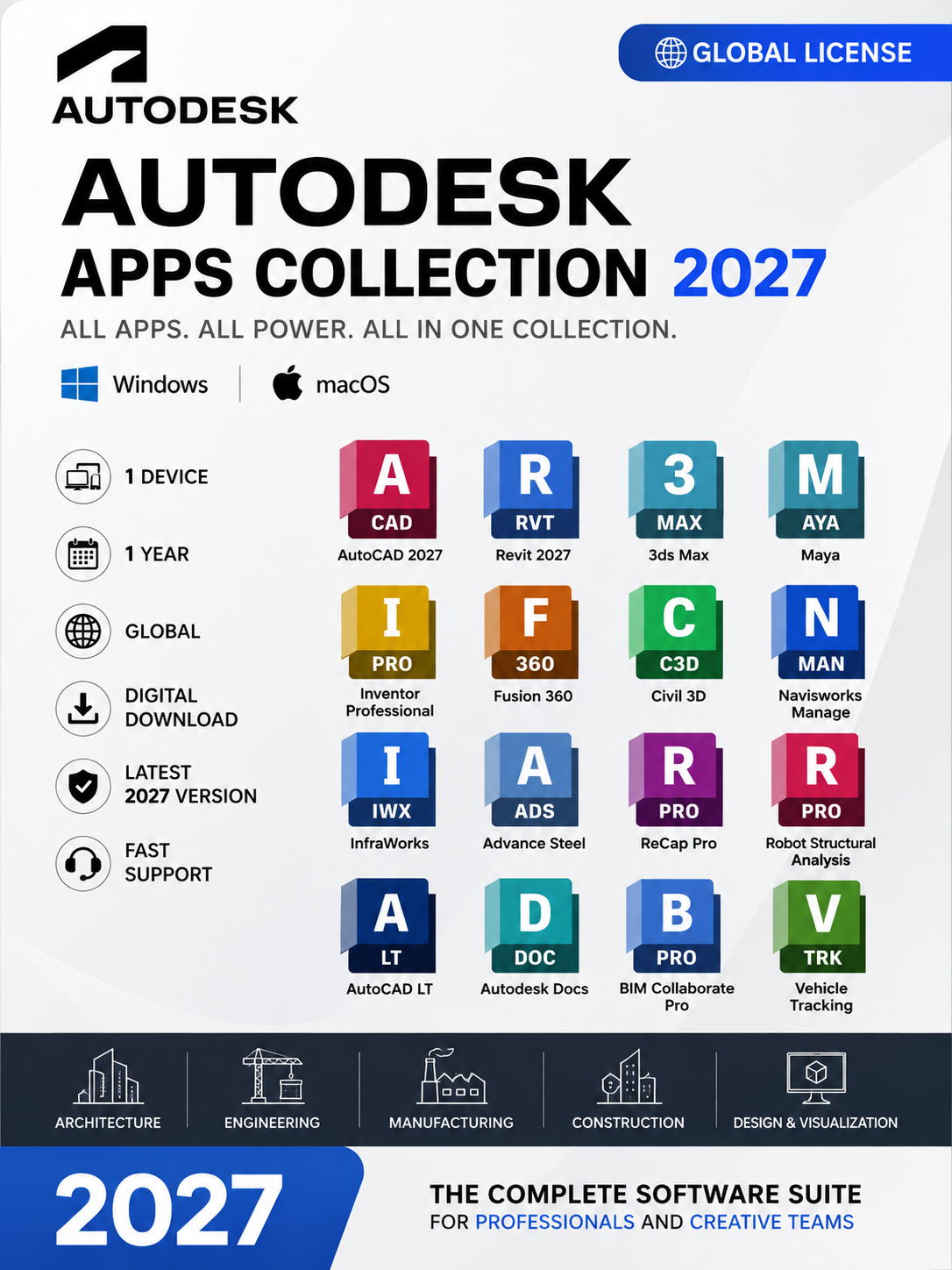 Autodesk Apps Collection 2027 (PC, Mac) (1 Device, 1 Year) - Autodesk Key - GLOBAL